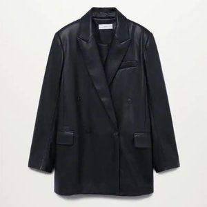 Mango faux leather double-breasted blazer